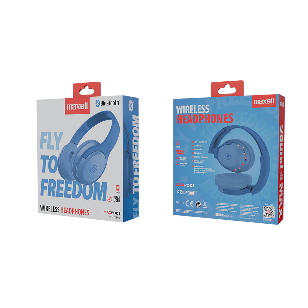 Aud&iacute;fonos Inal&aacute;mbricos Maxell Bluetooth Fly 30 Horas Azul image number 3.0