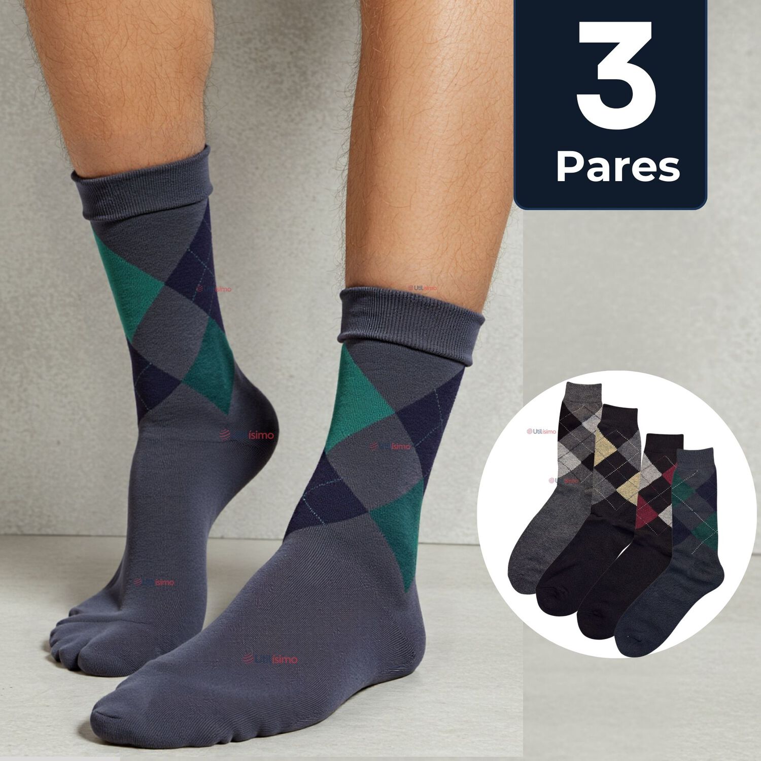 Pack 3 Pares Calcetines De Vestir Hombre Rombos Surtidos image number 0.0