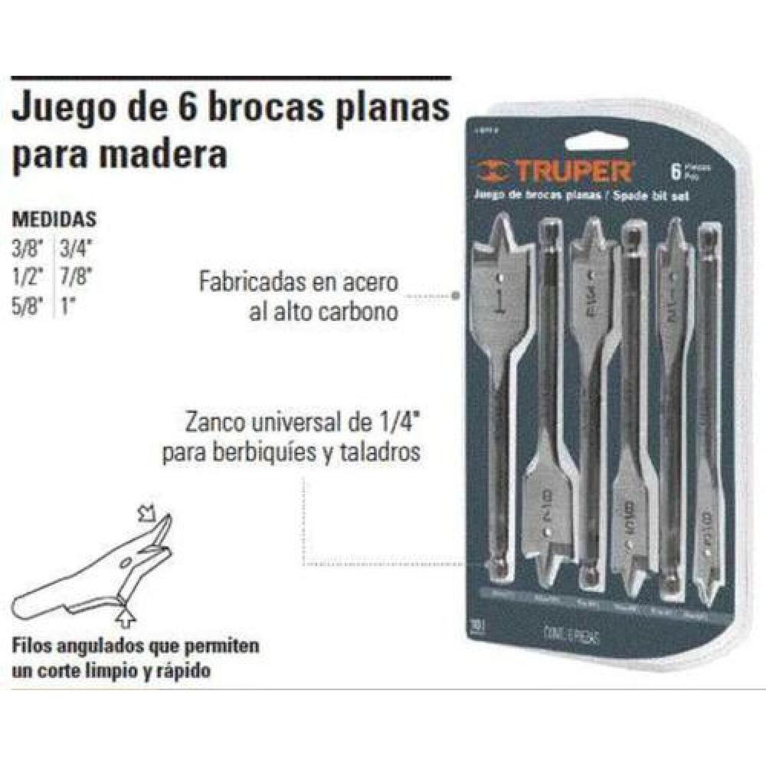 Juego De Brocas Planas Para Madera, 6 Piezas, Truper J-bpt-6 image number 3.0