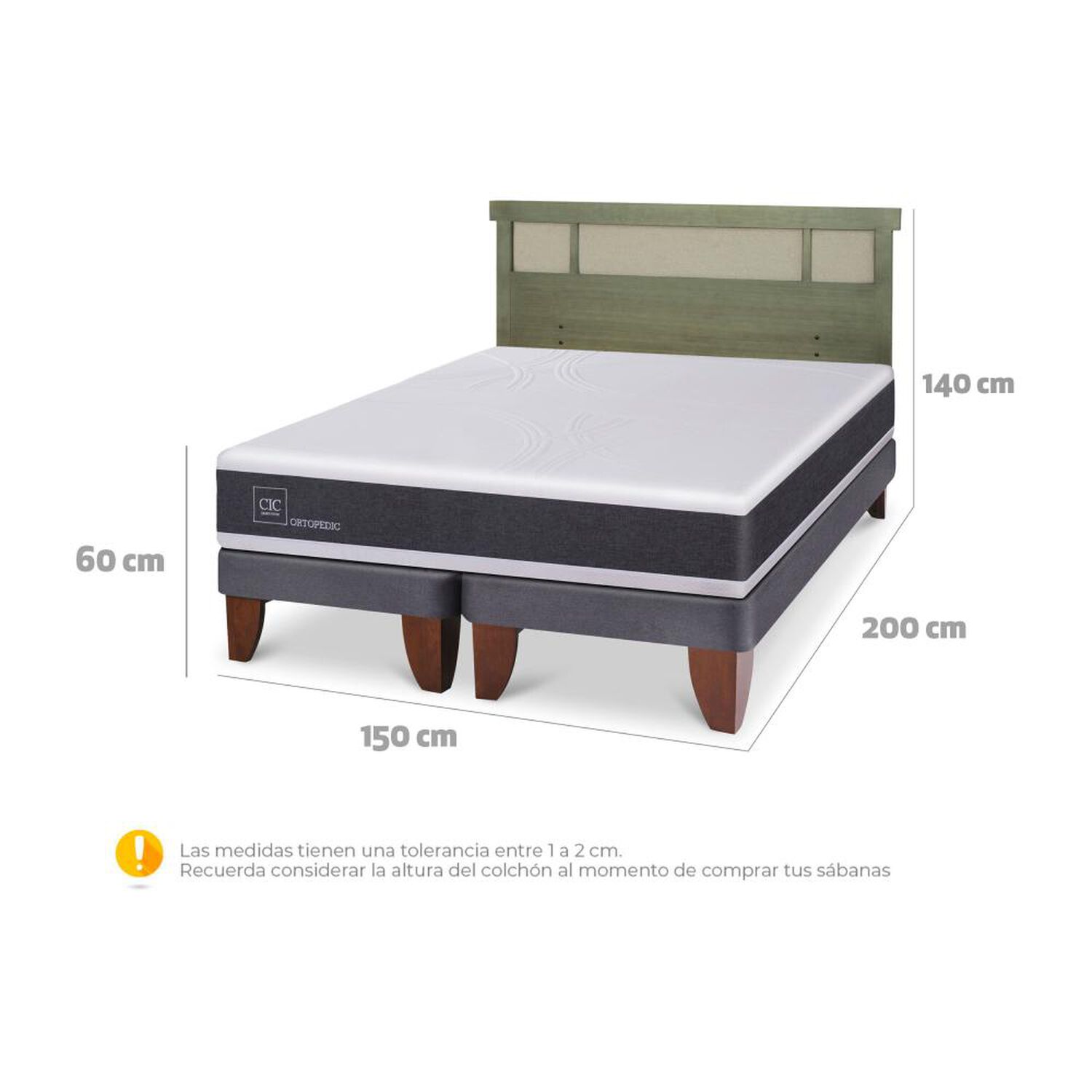 Cama Europea Cic Ortopedic / 2 Plazas / Base Dividida + Respaldo image number 6.0