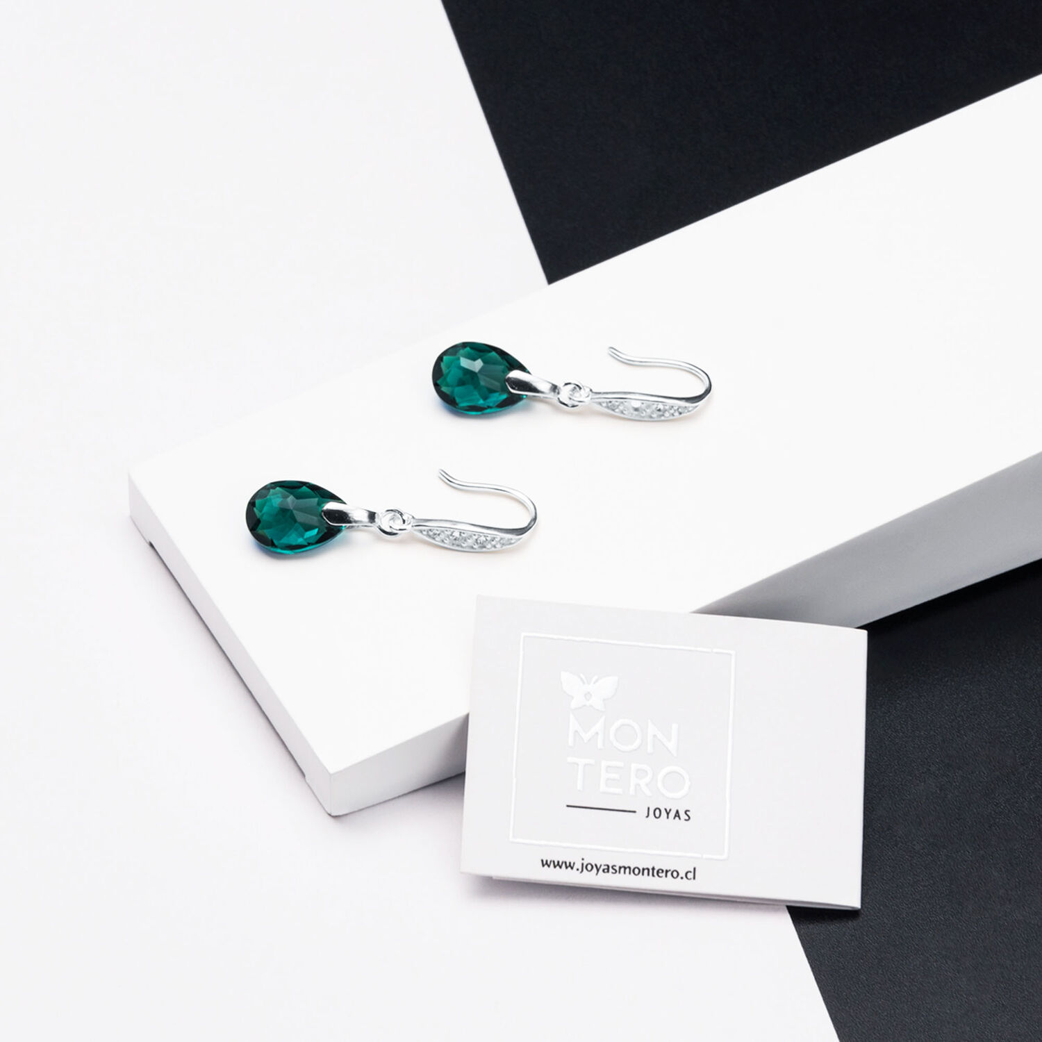 Aros Gota De Luz Plata Italiana 925 Y Cristal Genuino Emerald Shimmer image number 1.0