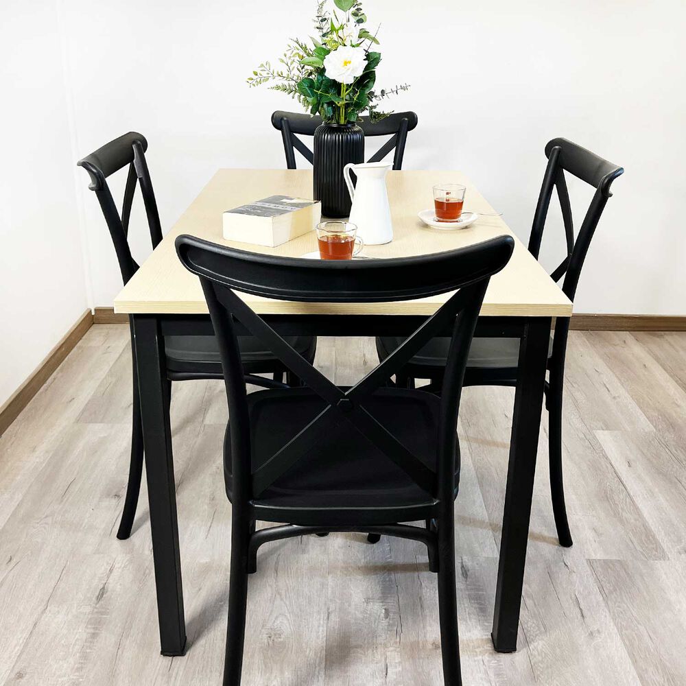 Juego De Comedor New York + 4 Sillas Crossback Retro Negras image number 2.0