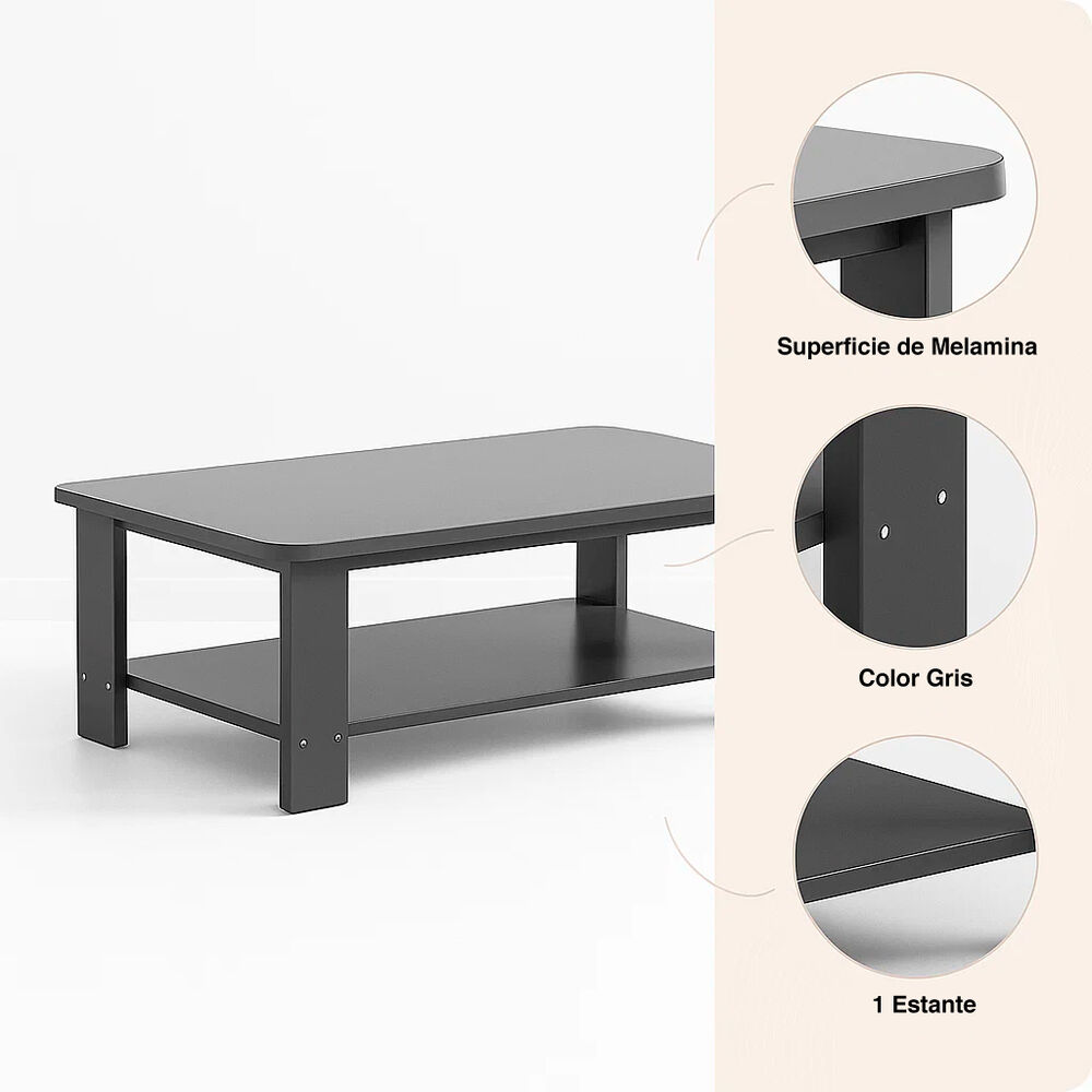 Mesa De Centro Gris 100x50 - Dise&ntilde;o Moderno En Mdf image number 4.0