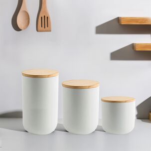 Contenedor Cer&aacute;mica Herm&eacute;tico Tapa Madera L Blanco Simplit