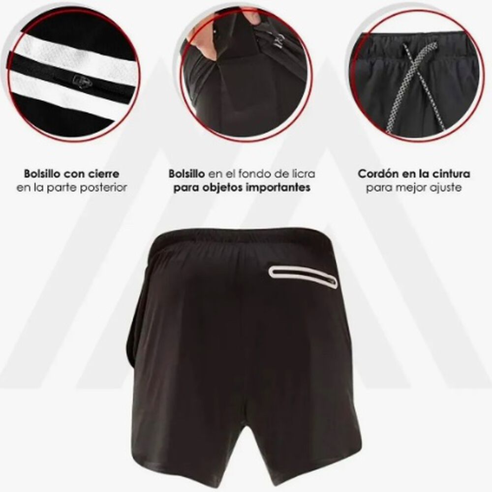Short Gimnasio Con Licra Deportiva 2 En 1 Hombre Correr Rojo Xxl image number 2.0