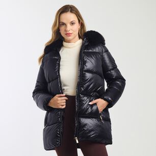 Parka Regular Cuello Alto Con Capucha Con Pelos Mujer Kimera
