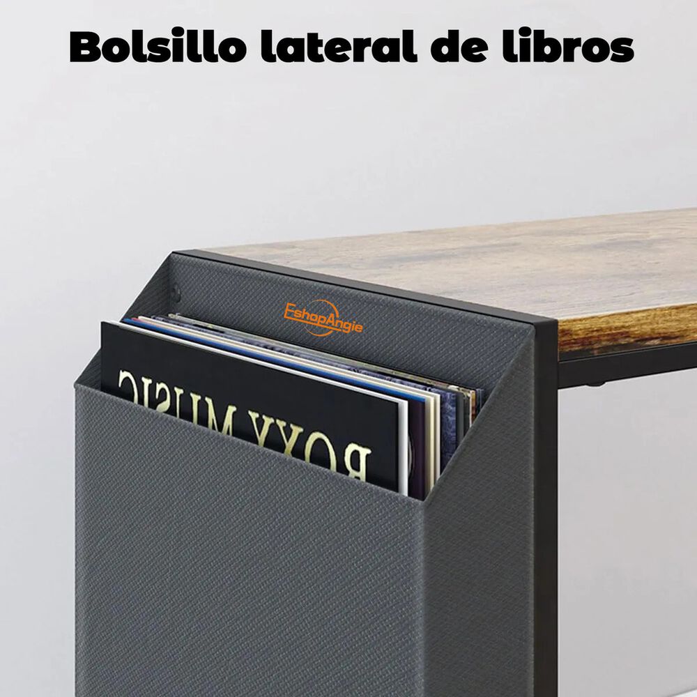 Mesa Soporte Tocadiscos Almacenamiento Vinilos Doble Capa image number 4.0
