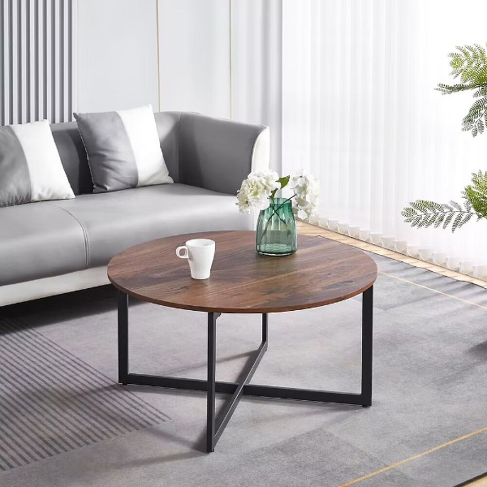 Mesa De Centro Oak Redonda Para Living Con Tope Mdf Madera Oscura 80cm image number 1.0