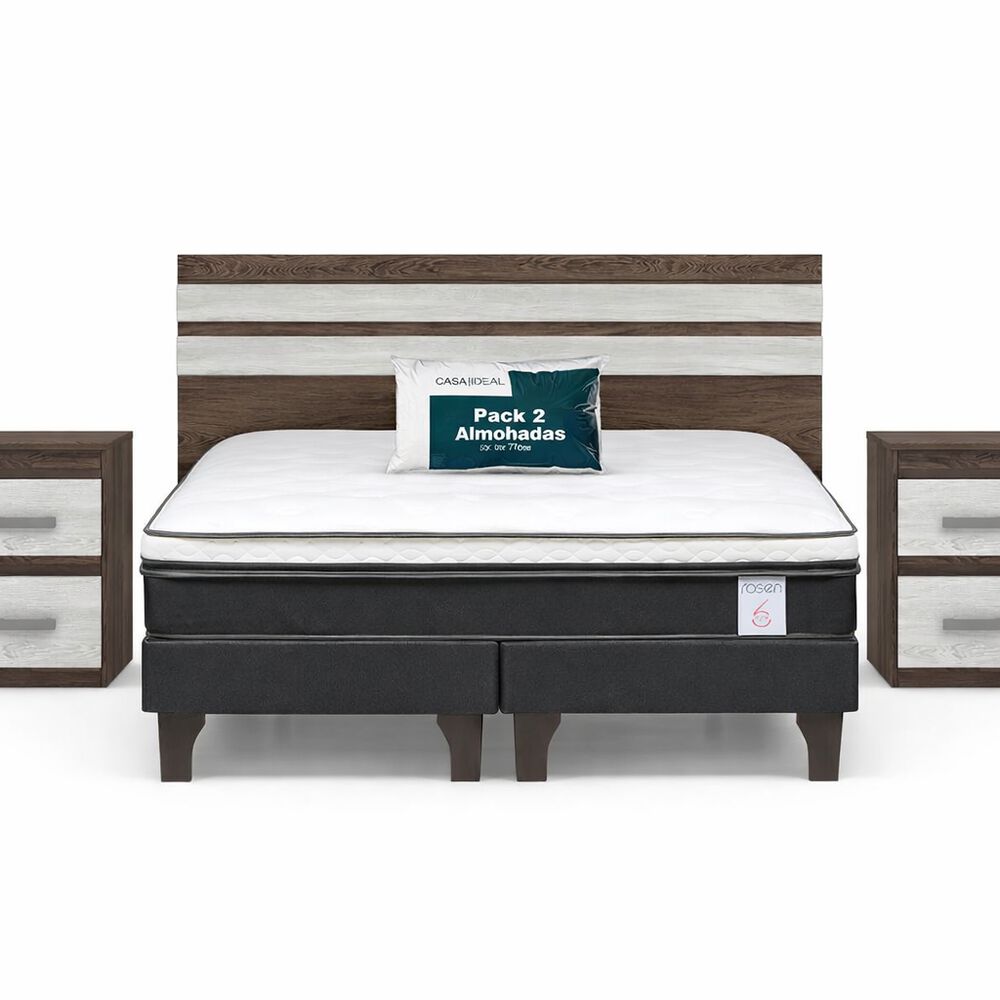 Cama Europea Rosen New Style 6 / 2 Plazas / Base Dividida + Set de Maderas Madrid + Pack de Almohadas image number 0.0