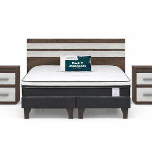 Cama Europea Rosen New Style 6 / 2 Plazas / Base Dividida + Set de Maderas Madrid + Pack de Almohadas