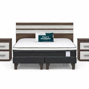Cama Europea Rosen New Style 6 / 2 Plazas / Base Dividida + Set de Maderas Madrid + Pack de Almohadas