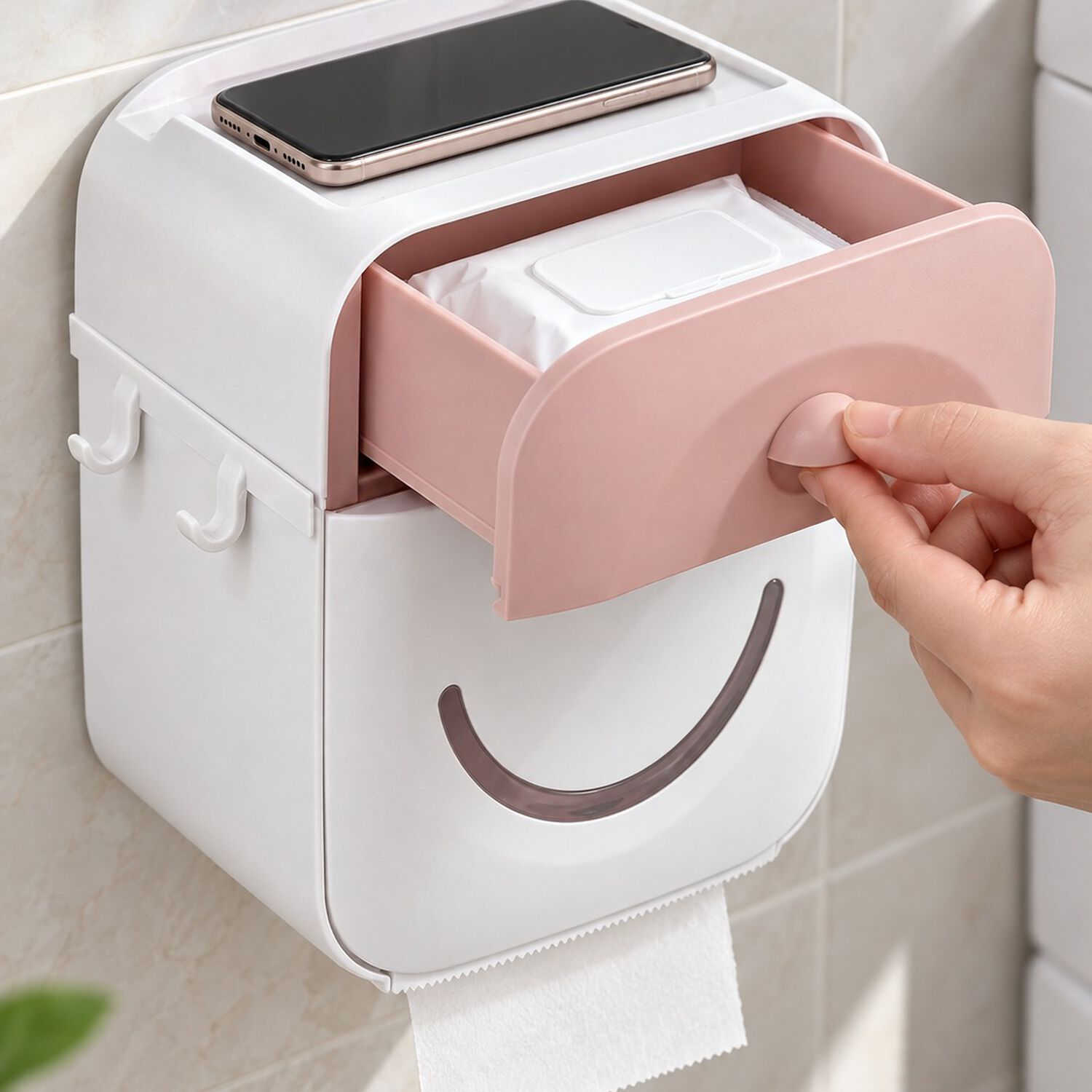 Dispensador De Confort Porta Papel Higi&eacute;nico Con Caj&oacute;n Superior Y Soporte Para Rollo Rosa image number 3.0