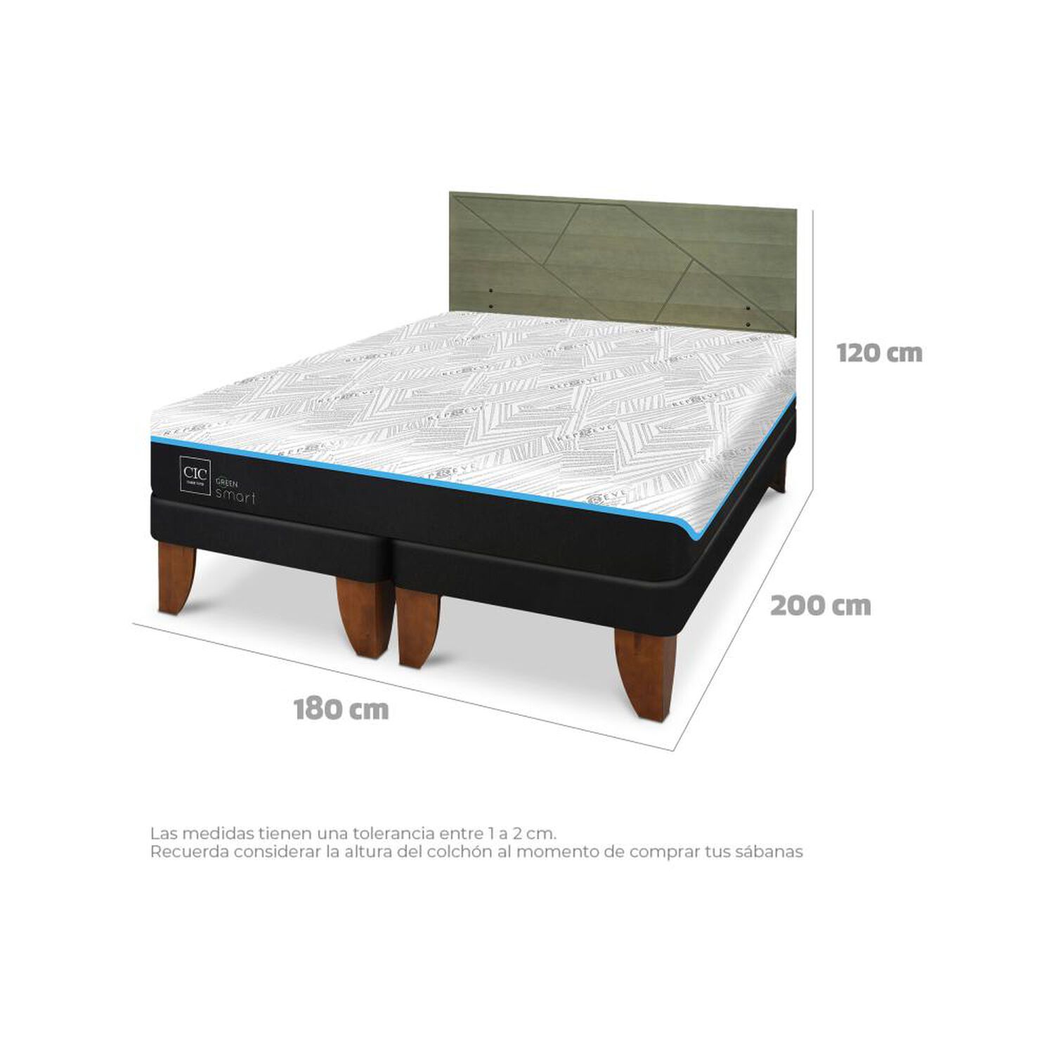 Cama Europea Cic Green Infinity / King / Base Dividida + Respaldo image number 7.0