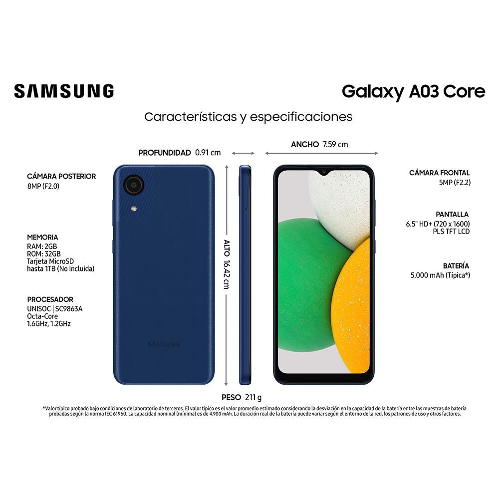 Smartphone Samsung Galaxy A03 Core Azul / 32 Gb / Liberado image number 2.0