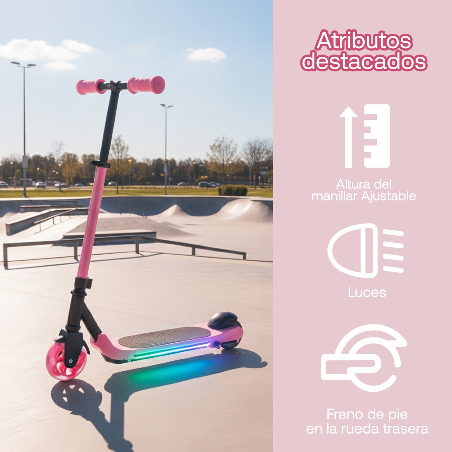 Monopat&iacute;n Electrico Plegable E-scooter 60w 24v2000mah Rosado image number 2.0