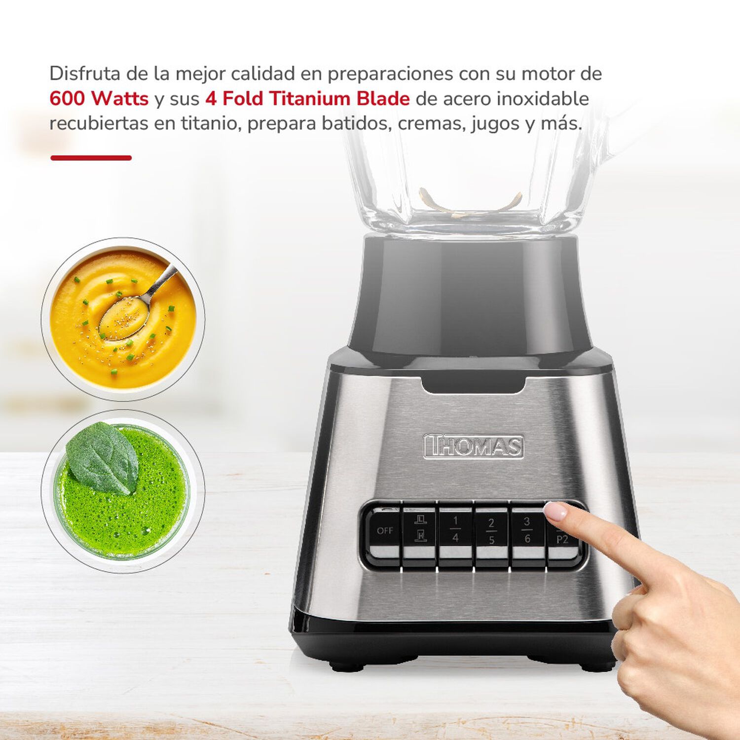 Licuadora Thomas Th410vi 1,5 Litros 600w Juguera Jarro De Vidrio 6 Velocidades M&aacute;s 2 Pulsos Cuchillas 4 Fold Titanium Blades Acople Met&aacute;lico Base Acer image number 3.0