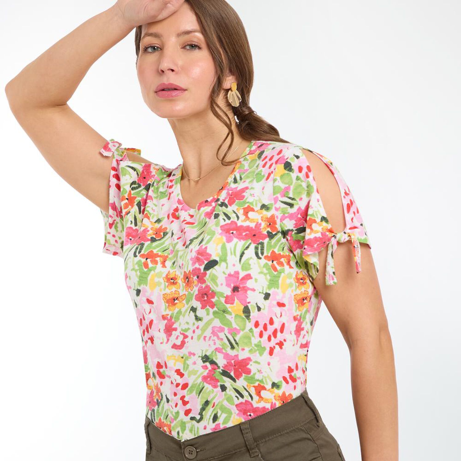 Polera Print Manga Corta Con Amarras Cuello Redondo Mujer Geeps image number 4.0