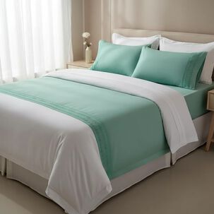 Set De Piecera Bicolor Verde Oliva + 2 Fundas De Coj&iacute;n 45x45