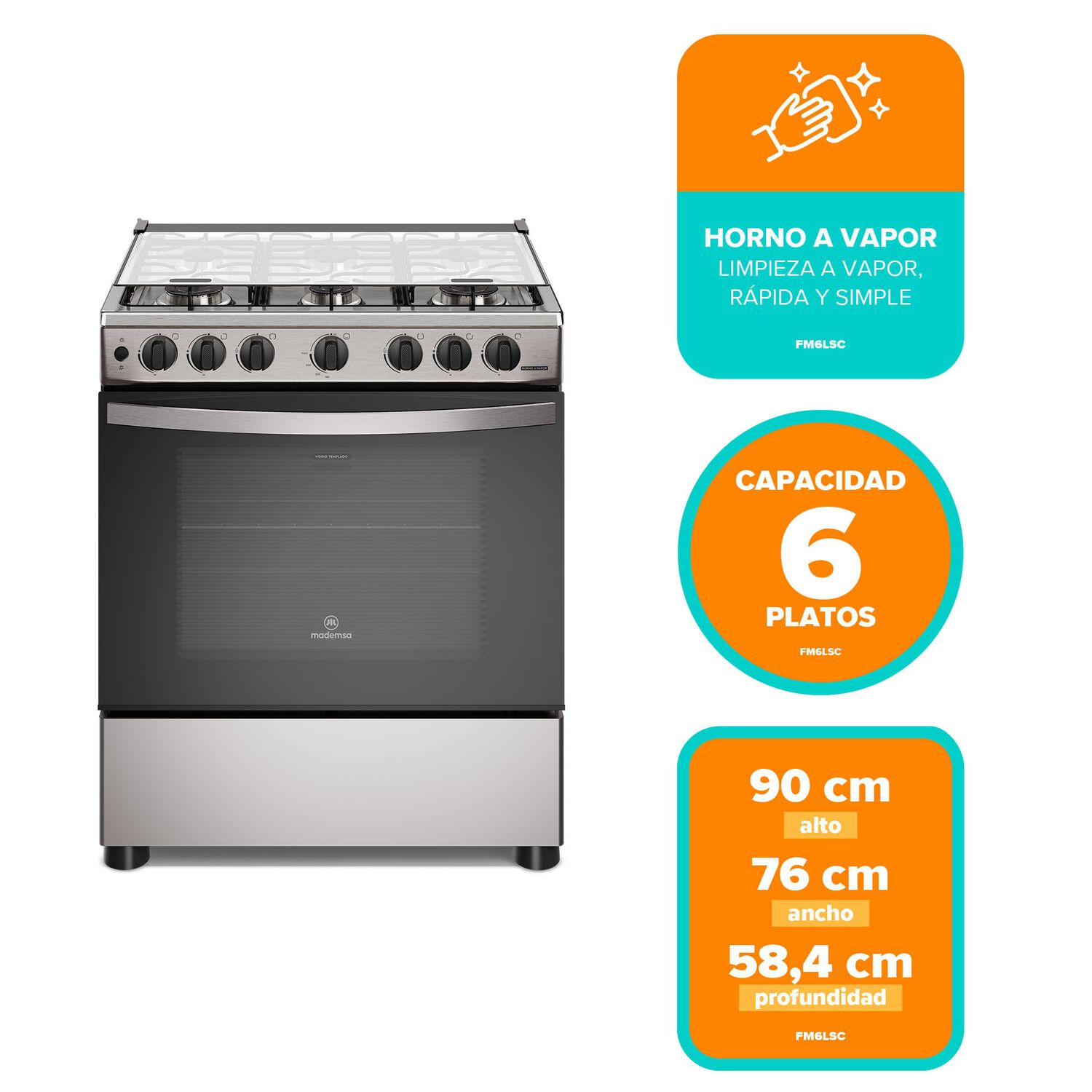 Cocina A Gas 6 Platos Horno Vapor Y Parrillas Alambr&oacute;n Fm6lsc Inox image number 1.0