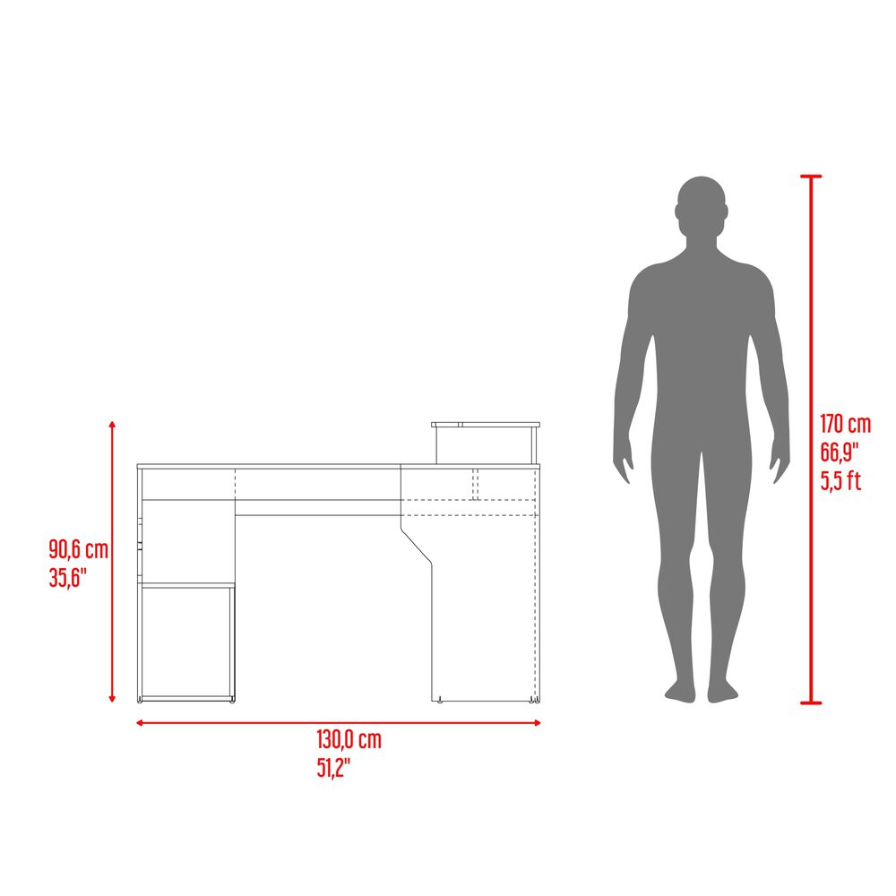 Escritorio En L 90,6x130x130 Cm Cafe Claro Y Negro image number 5.0