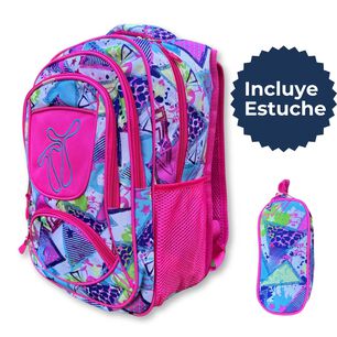 Mochila Escolar Con Estuche 43cm Dise&ntilde;o Estampado Surtido Blue Rose