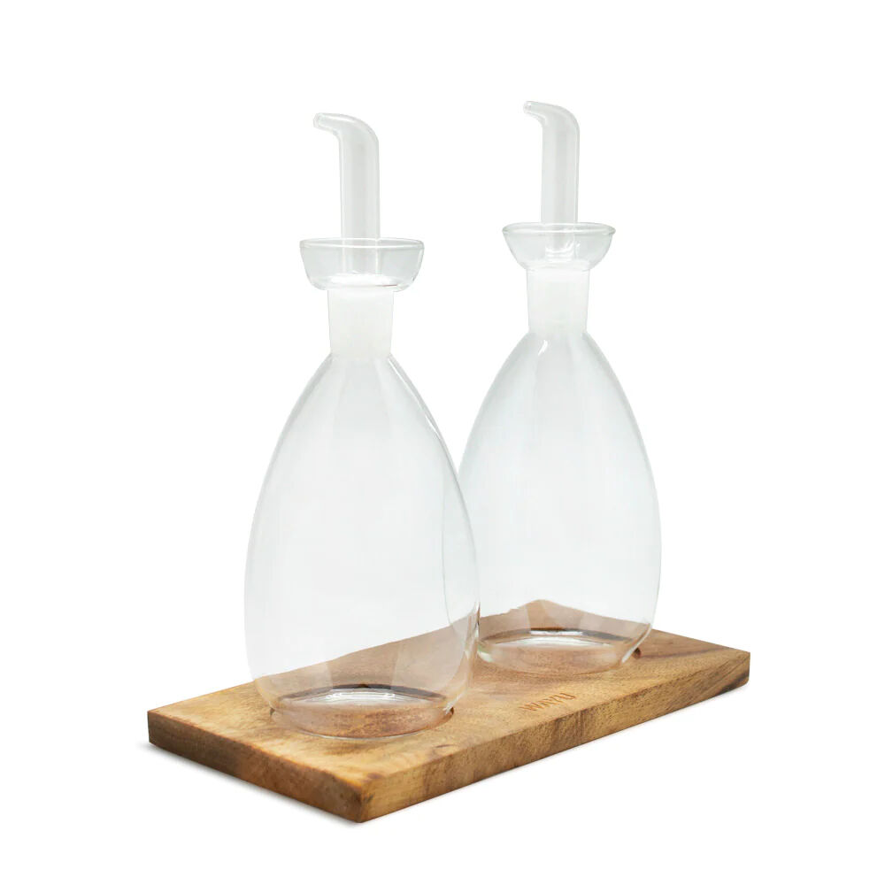 Set 2 Alcuza Vidrio Con Base Madera Wayu image number 2.0