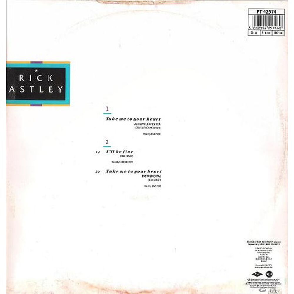 Rick Astley - Take Me To Your Heart | 12" Maxi Single Vinilo Usado image number 1.0