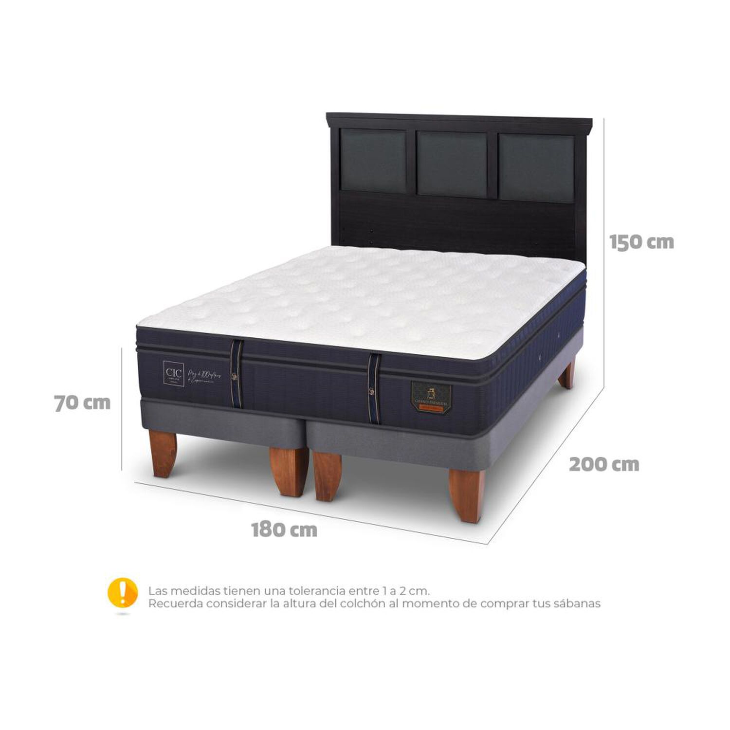 Cama Europea Cic Linea Premium / King / Base Dividida + Respaldo image number 4.0