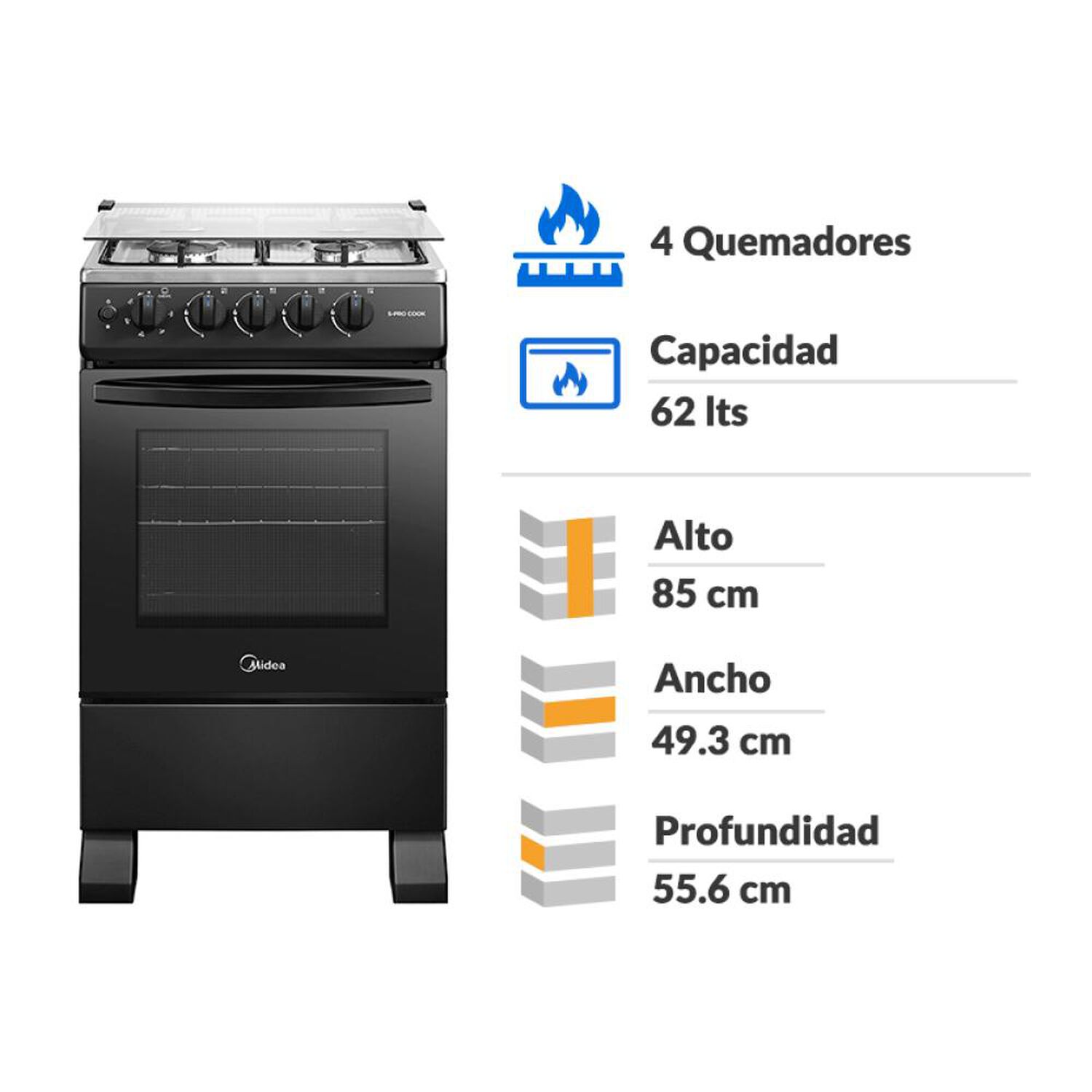 Cocina A Gas Midea MFO-MG20TCSSLBK / 4 Quemadores image number 1.0