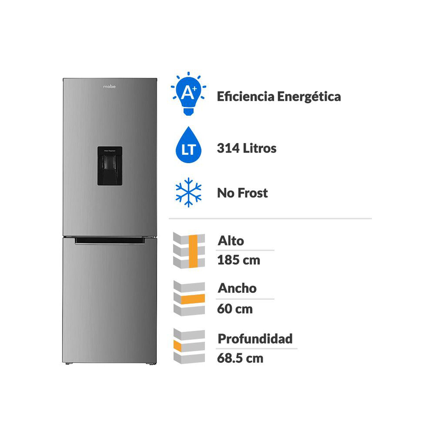 Refrigerador Bottom Freezer Mabe RMB432PXLRS0 / No Frost / 314 Litros / A+ image number 1.0