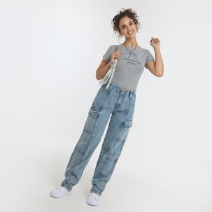 Jeans Tiro Medio Cargo Mujer Freedom Jeans Tiro Medio Cargo Mujer Freedom