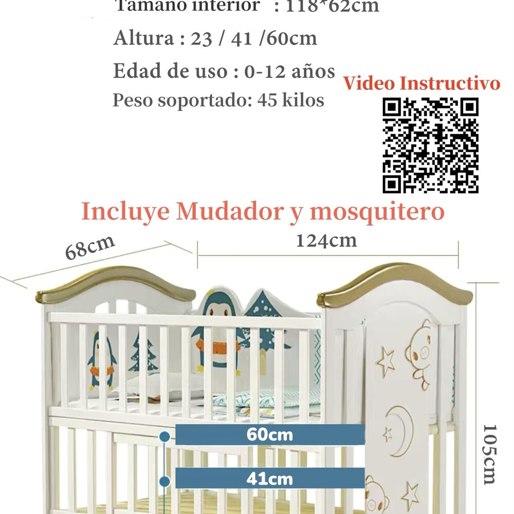 Cuna Colecho Madera Con Mudador Mosquitero Lubabycas Azul image number 7.0