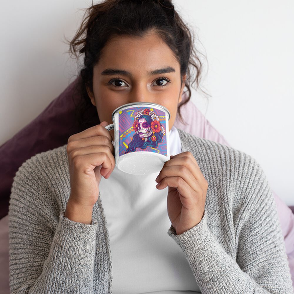 Taza Enlozada Catrina Mujer Floreada Esqueleto image number 1.0