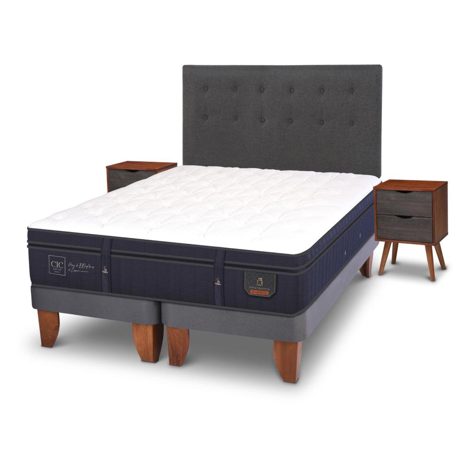 Cama Europea Cic Super Premium / 2 Plazas / Base Dividida + Set De Maderas image number 3.0