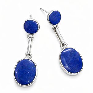 Aros Lapisl&aacute;zuli Ovalado Plata 950 Atornillados Colgantes Mujer Elegantes Piedra Azul
