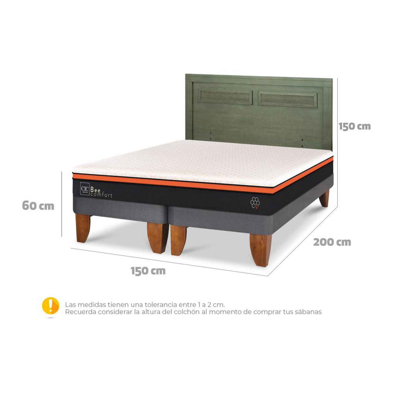 Cama Europea Cic Beecomfort / 2 Plazas / Base Dividida + Respaldo image number 6.0