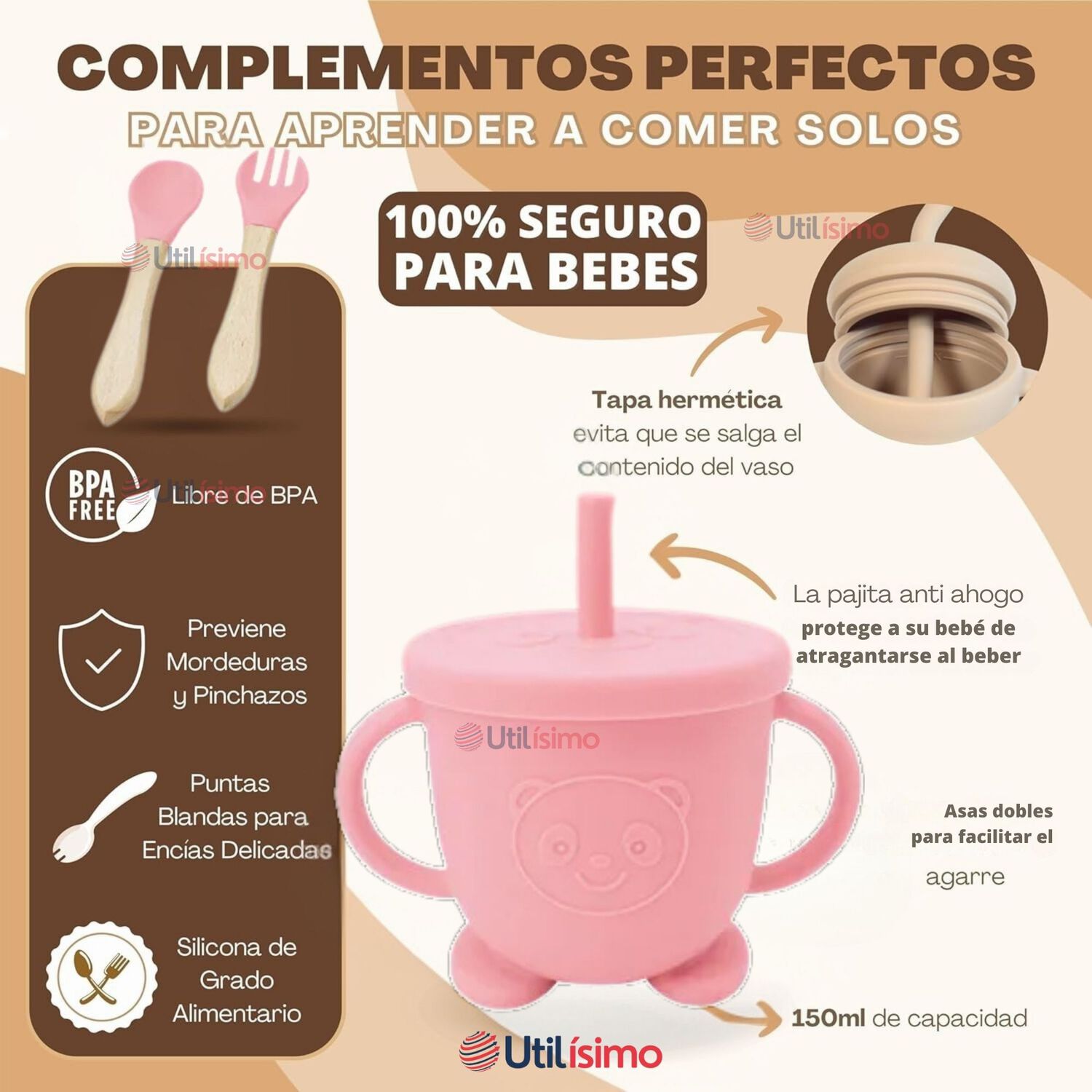 Set De Alimentaci&oacute;n Beb&eacute; Silicona De Formas 6 Piezas Libre Bpa Rosa Claro image number 9.0