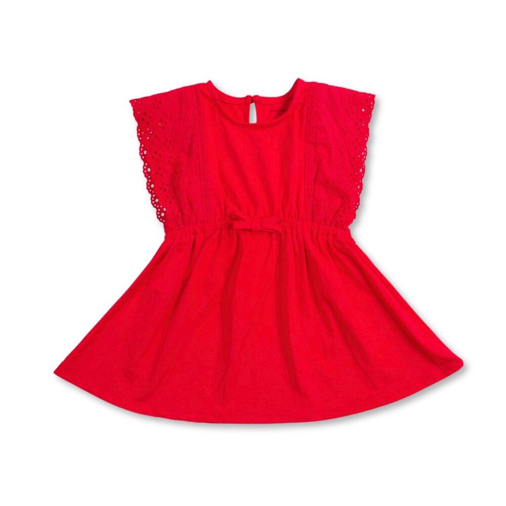 Vestido De Algodón Manga Corta De 2 A 5 Años Tedmimak Verano Red Princess image number 0.0