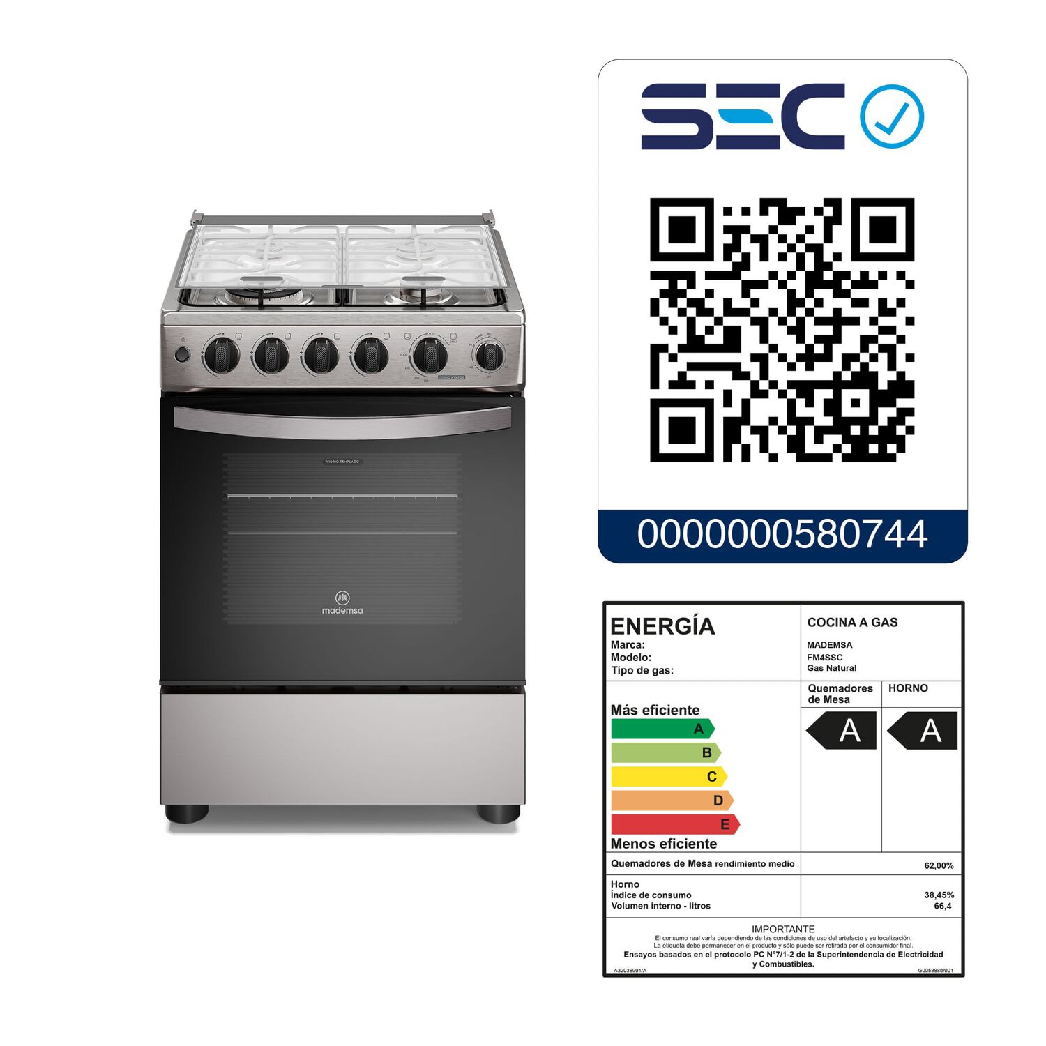 Cocina A Gas 4 Platos Horno Vapor Y Triple Llama Fm4ssc Inox image number 9.0