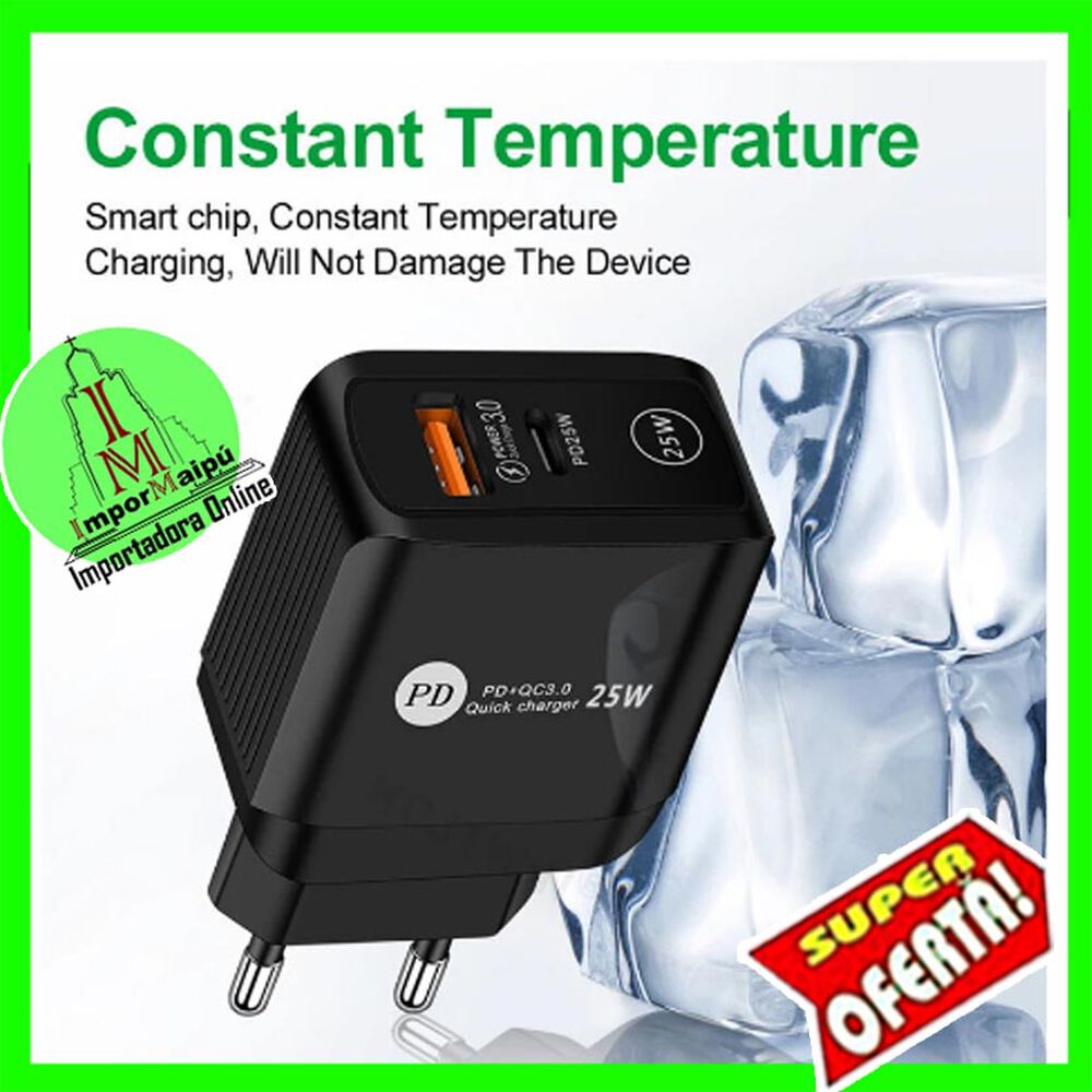 Cargador De Pared Para Celular 25w Tipo C Y Usb Normal Carga Rapida Para Iphone Android Samsung image number 3.0