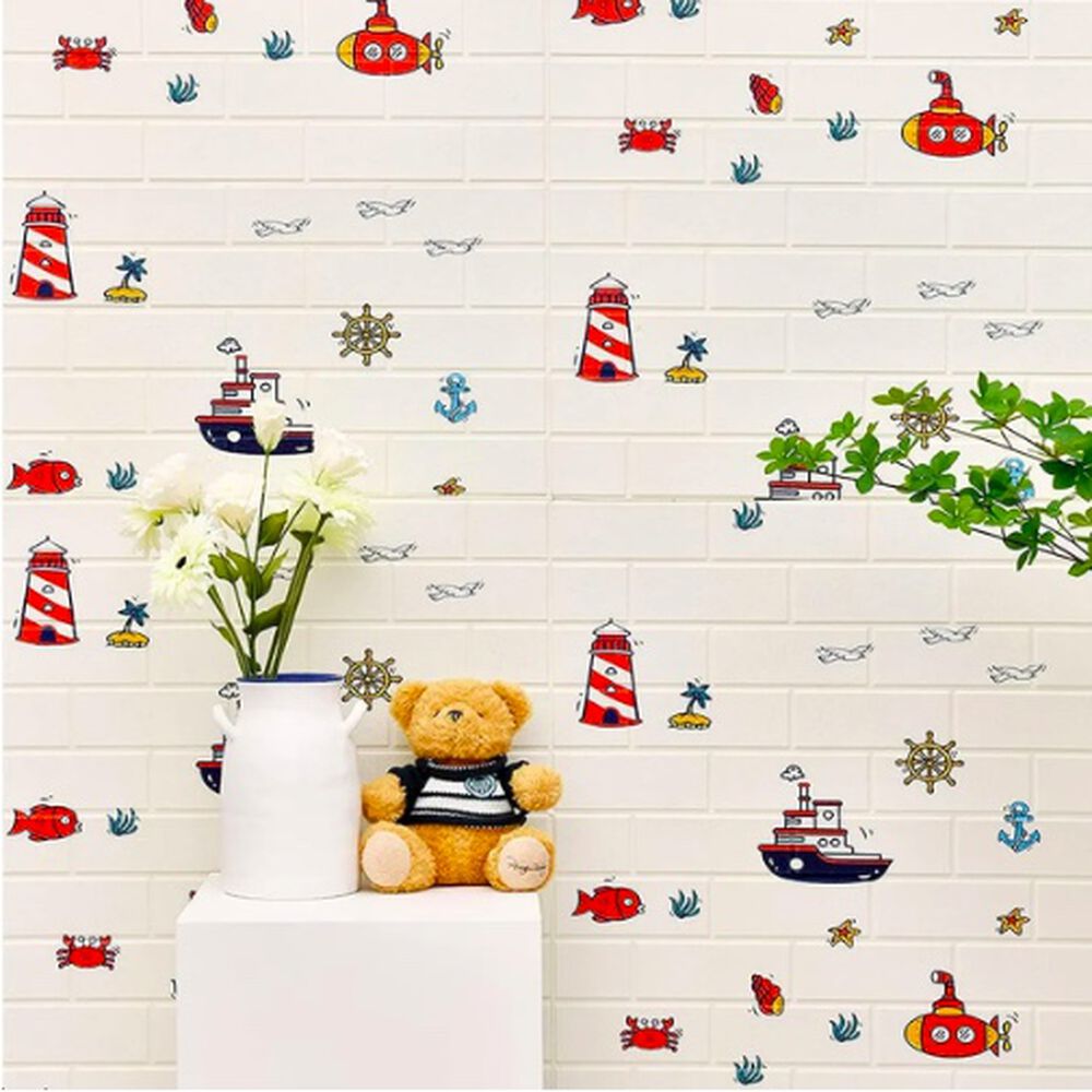 Pack 10 Lamina Papel Mural Autoadhesivo 3d Ladrillo Botes image number 4.0