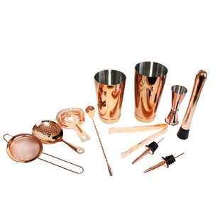 Juego Cocteleria Cobre 10 Piezas Base Bambu