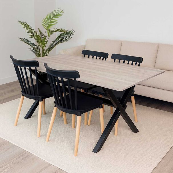 Juego De Comedor Vermontt 4 Sillas Windsor Negras