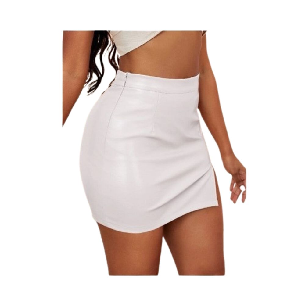 Falda Cuero Con Abertura Pierna Tiro Alto Sin Costura image number 3.0