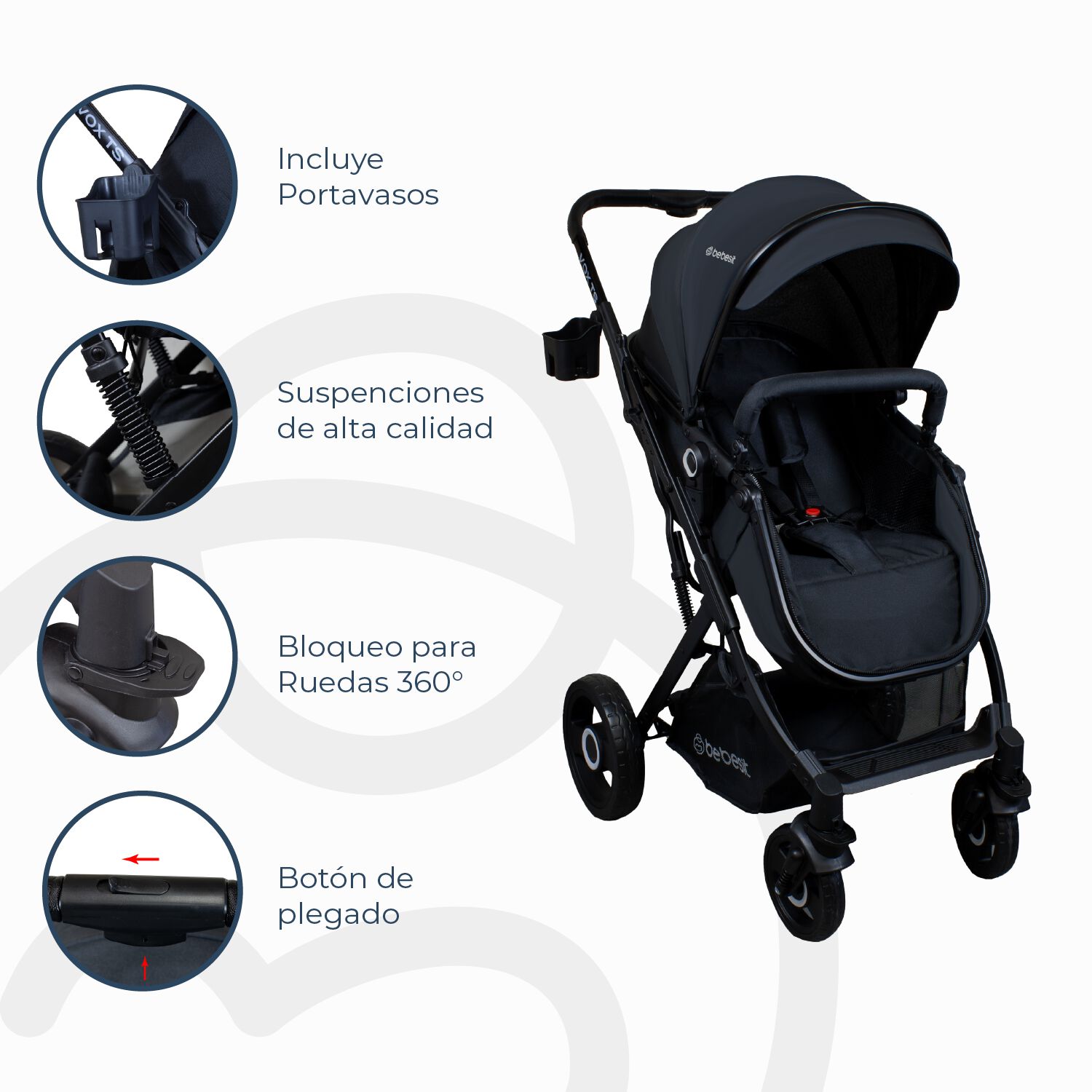 Coche Cuna Paseo Vox Negro Bebesit image number 4.0