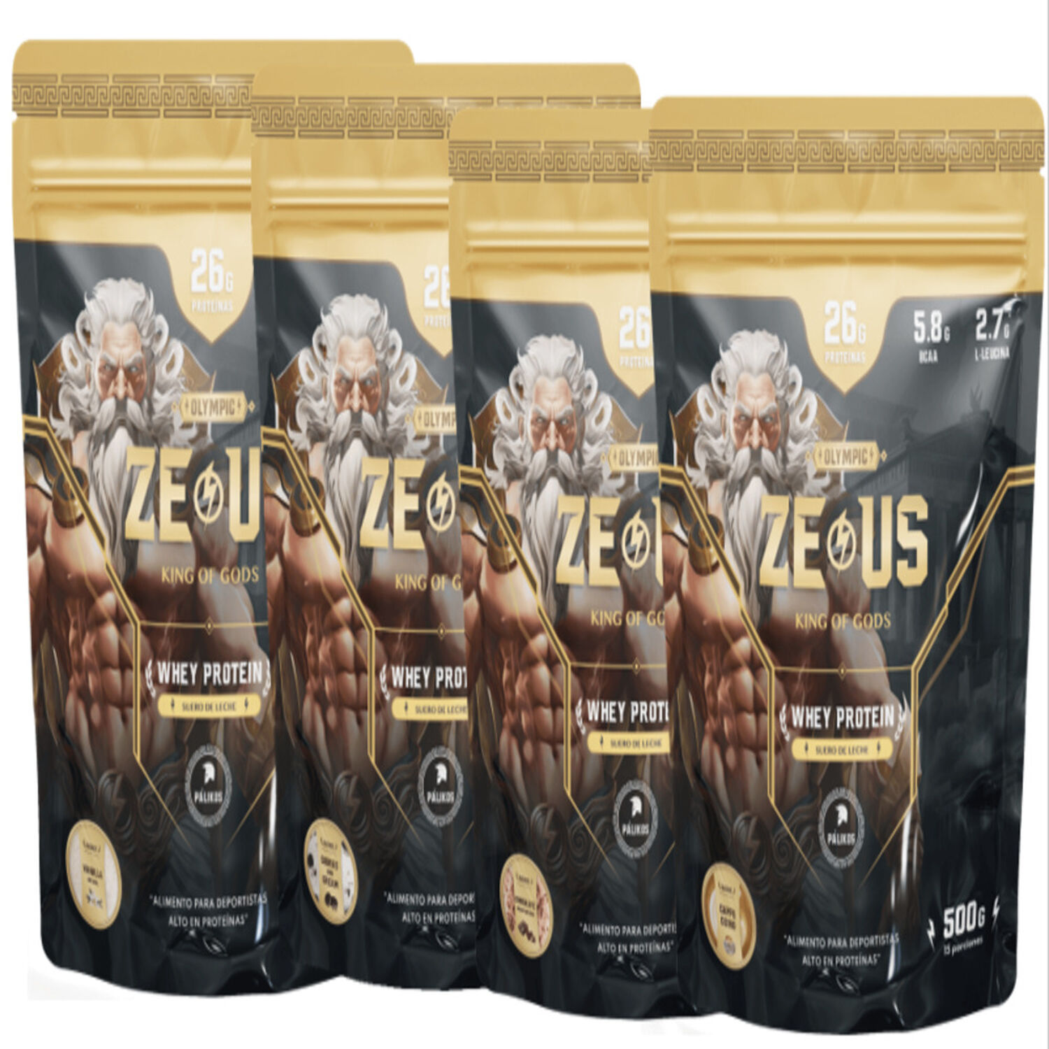 4 Doypack Zeus 100% Whey Protein / 2kg / Prueba Nuestros 4 Sabores image number 0.0
