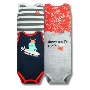 Pack 4 Bodys Ni&ntilde;o Sin Manga Corta Tedmimak 100% Algod&oacute;n Cangrejo Rojo