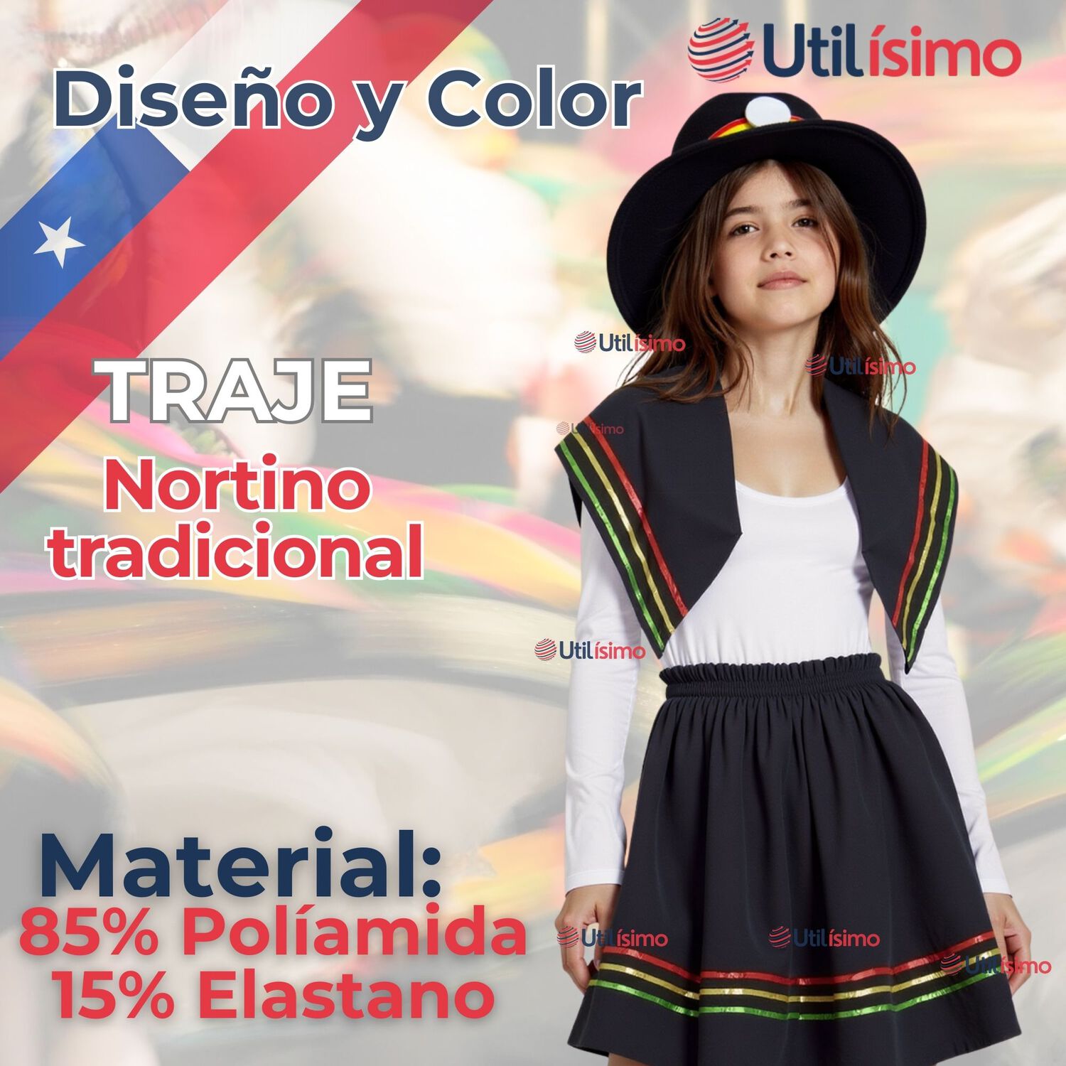 Pack 6 Traje Nortino Con Polera Fiestas Patrias Baile Nortino Negro image number 4.0