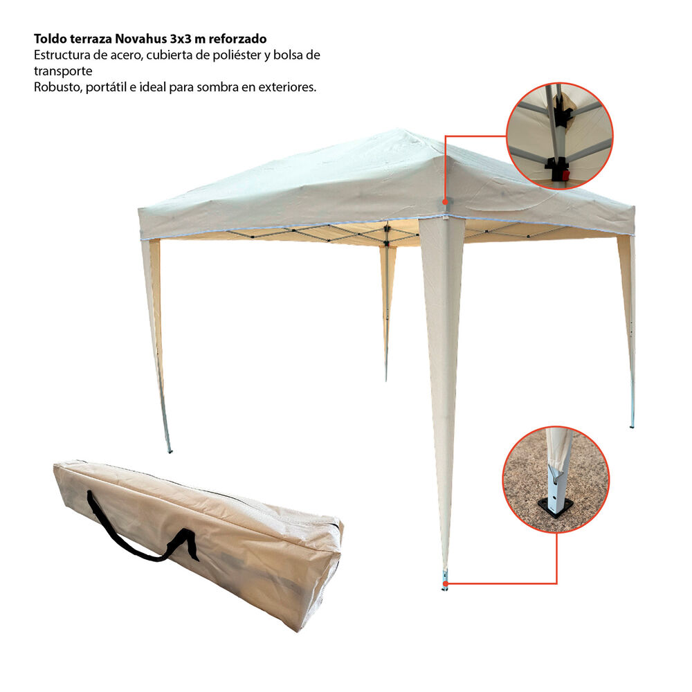 Toldo Terraza 3x3 M Reforzado Con Bolsa De Transporte Beige image number 3.0