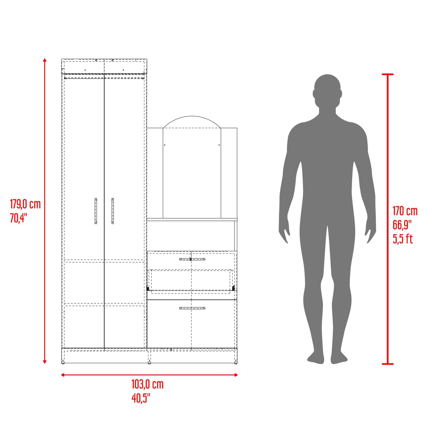 Closet Comoda Con Espejo 3 Puertas 1 Cajon image number 9.0